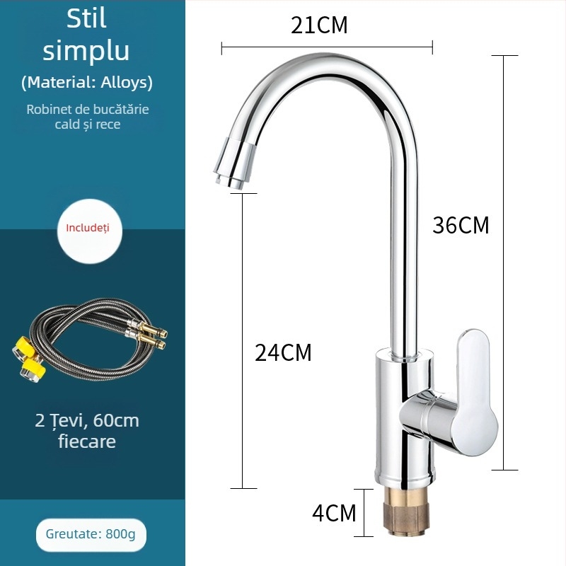 Robinet de bucătărie mixt, din cupru, cartuș ceramic, montaj vertical, 0–100 °C, 1,6 MPa