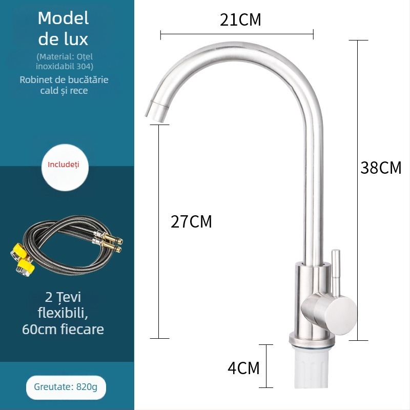 Robinet de bucătărie mixt, din cupru, cartuș ceramic, montaj vertical, 0–100 °C, 1,6 MPa