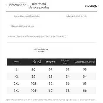 Top tricotat din Mulberry mătase pentru femei – guler semi‑turtleneck, mâneci lungi, croială lejeră, model solid