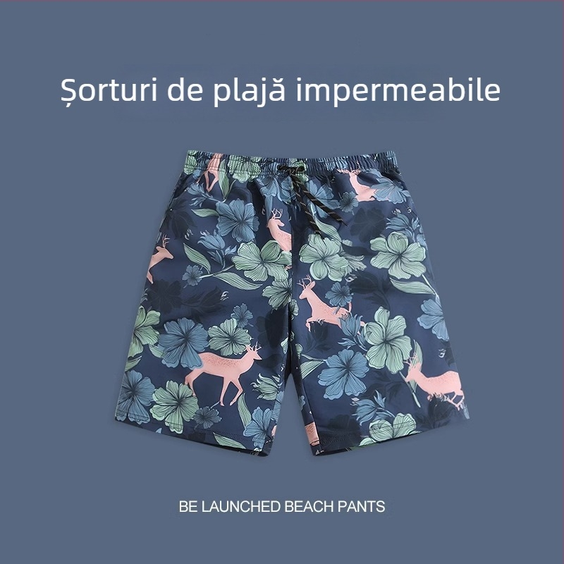 Șorturi de plajă pentru bărbați, lejer, uscare rapidă, material poliester 95%, imprimeu
