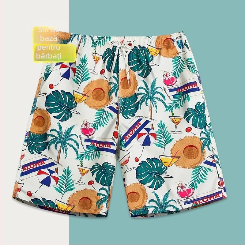 Șorturi de plajă pentru bărbați, lejer, uscare rapidă, material poliester 95%, imprimeu