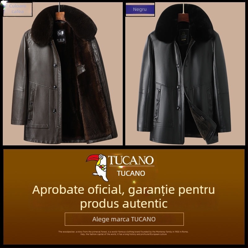 Jachetă de piele de miel autentică, căptușită cu fleece, închidere cu fermoar, croială mulată