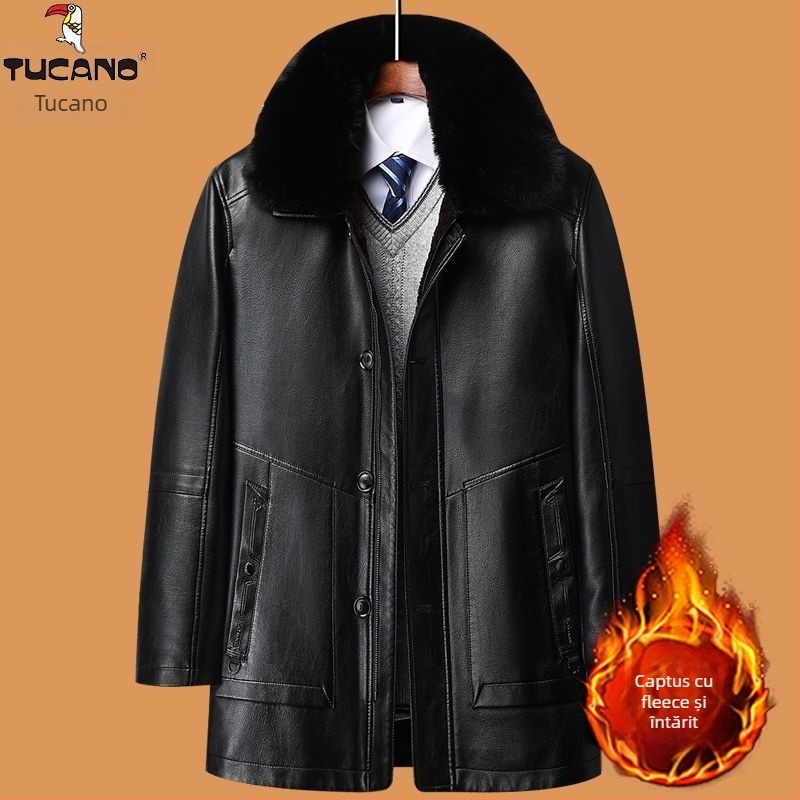 Jachetă de piele de miel autentică, căptușită cu fleece, închidere cu fermoar, croială mulată