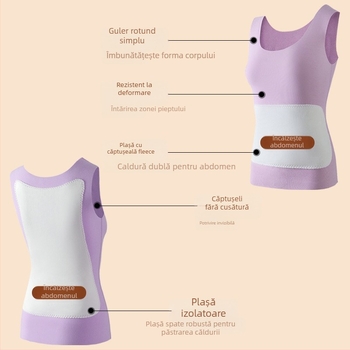 Vesta termică pentru femei, cu patch pe față și pe spate, încălzită, țesătură groasă de poliester