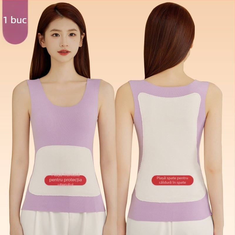 Vesta termică pentru femei, cu patch pe față și pe spate, încălzită, țesătură groasă de poliester