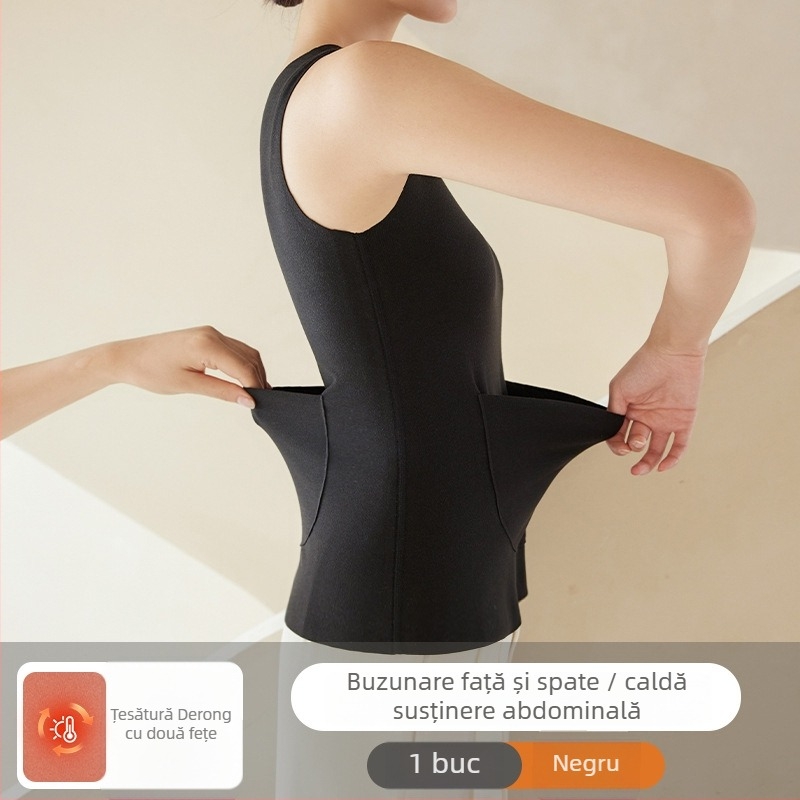 Vesta termică pentru femei, cu patch pe față și pe spate, încălzită, țesătură groasă de poliester