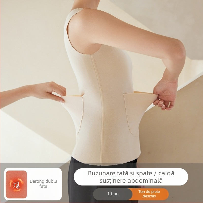 Vesta termică pentru femei, cu patch pe față și pe spate, încălzită, țesătură groasă de poliester