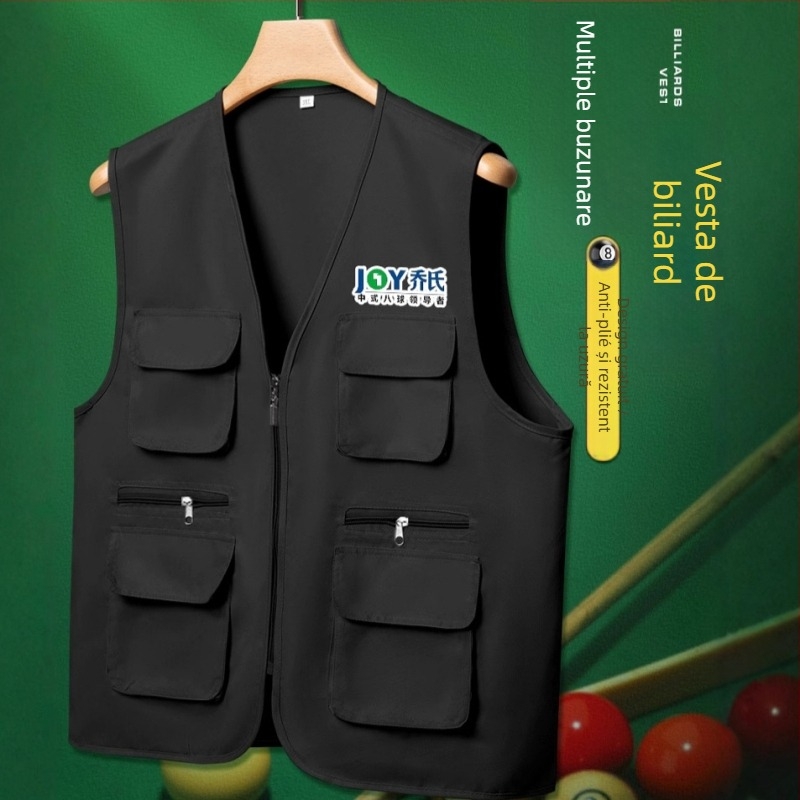 Vestă foto cu logo, vestă de lucru cu buzunare multiple, fermoar, poliester, croială lejeră