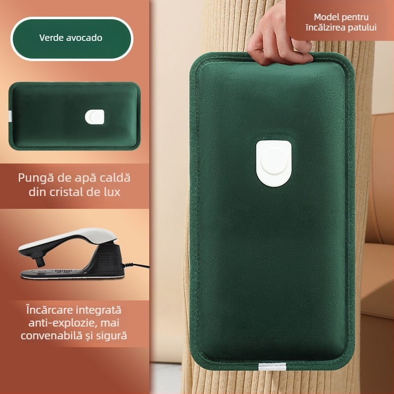 Sticlă de apă fierbinte reîncărcabilă, cu protecție la explozie – încălzire electrică, 220V, 350W, material flanel, întrerupere automată, pentru umeri, gât, talie, abdomen, picioare și mâini