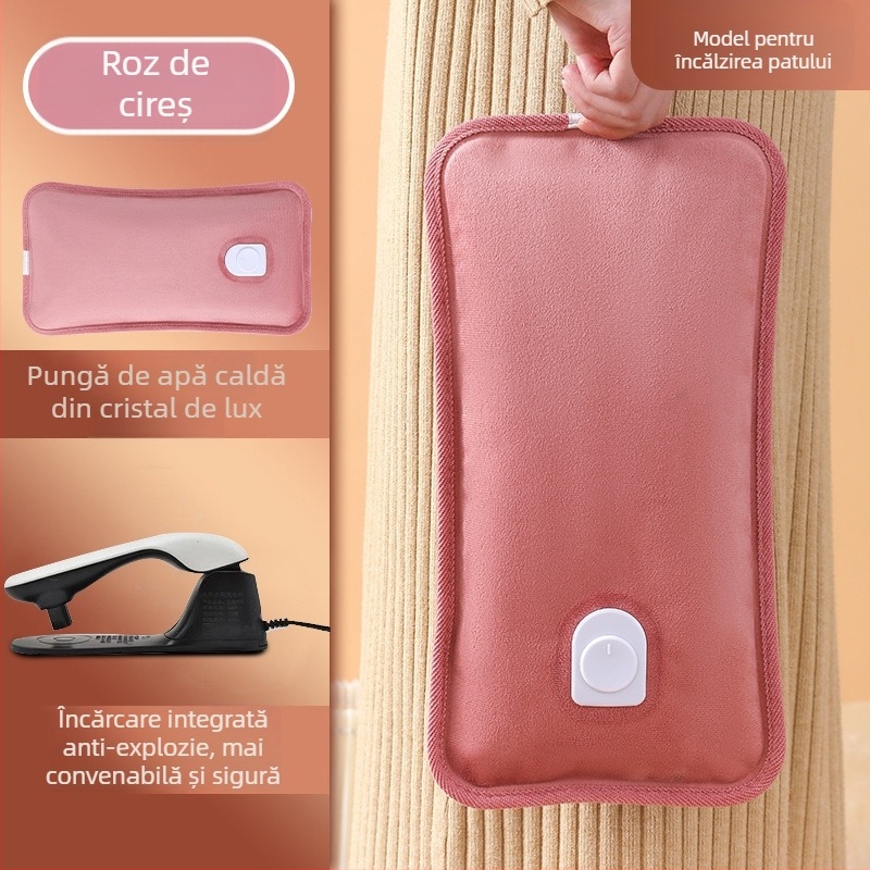 Sticlă de apă fierbinte reîncărcabilă, cu protecție la explozie – încălzire electrică, 220V, 350W, material flanel, întrerupere automată, pentru umeri, gât, talie, abdomen, picioare și mâini