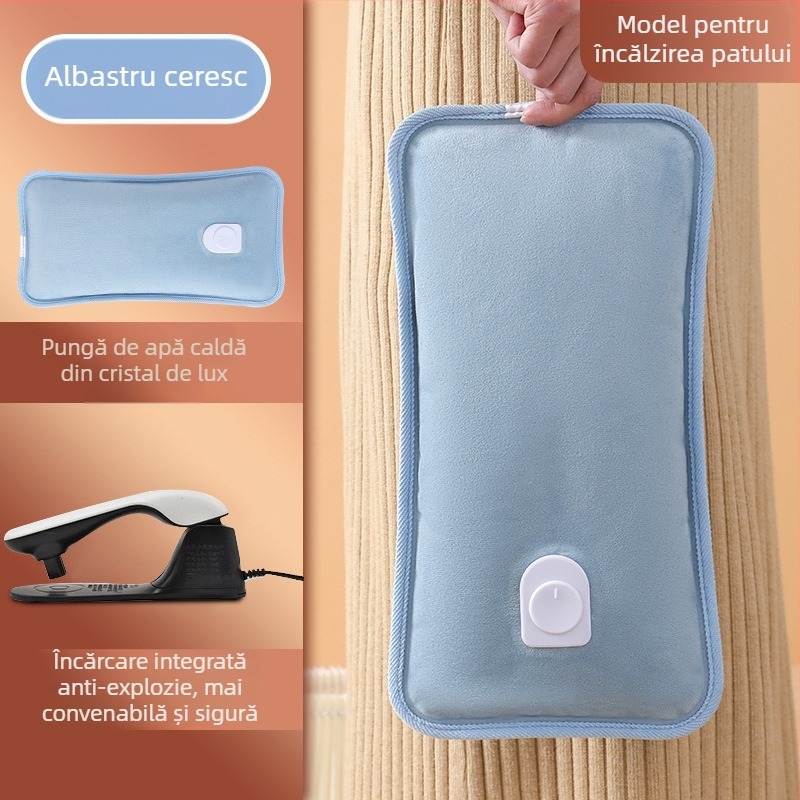 Sticlă de apă fierbinte reîncărcabilă, cu protecție la explozie – încălzire electrică, 220V, 350W, material flanel, întrerupere automată, pentru umeri, gât, talie, abdomen, picioare și mâini