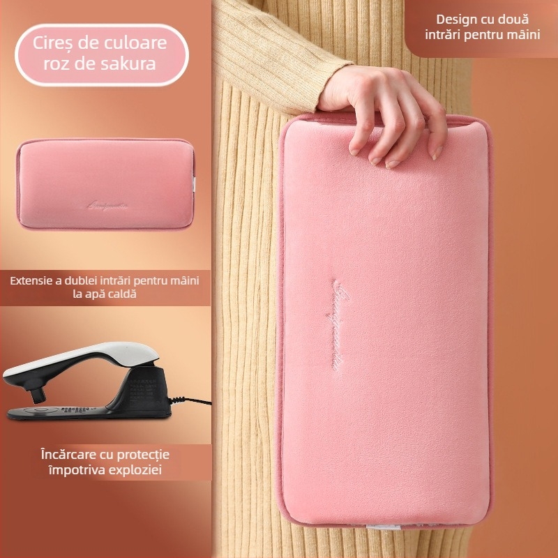 Sticlă de apă fierbinte reîncărcabilă, cu protecție la explozie – încălzire electrică, 220V, 350W, material flanel, întrerupere automată, pentru umeri, gât, talie, abdomen, picioare și mâini