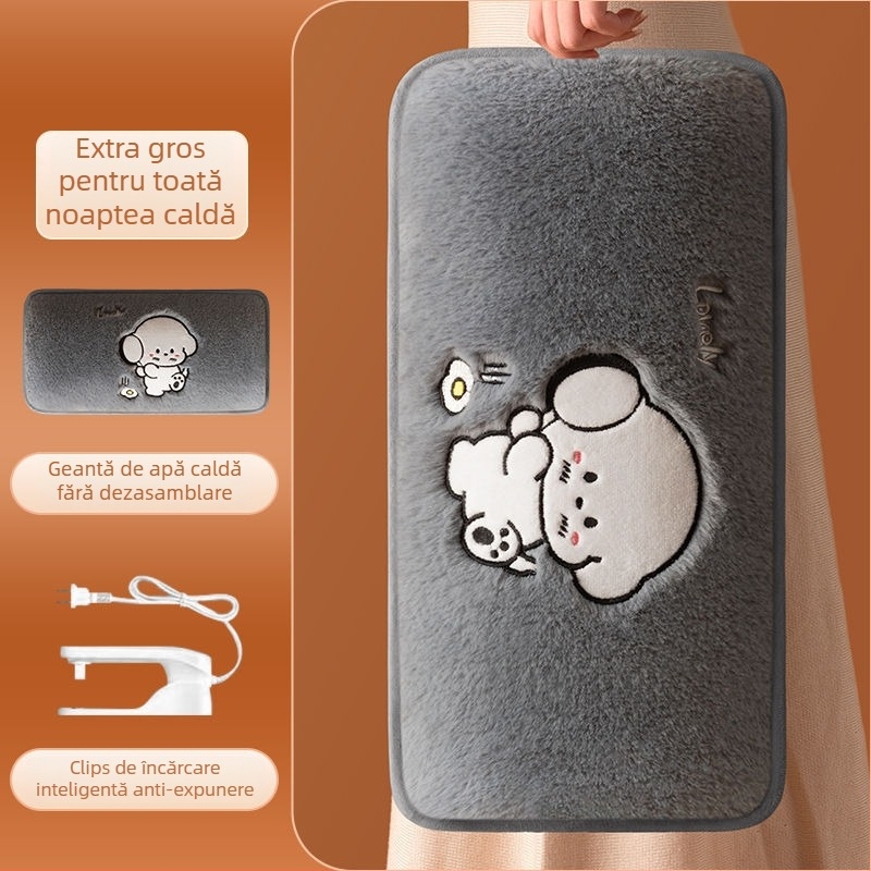 Sticlă de apă fierbinte reîncărcabilă, cu protecție la explozie – încălzire electrică, 220V, 350W, material flanel, întrerupere automată, pentru umeri, gât, talie, abdomen, picioare și mâini