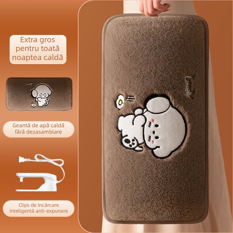 Sticlă de apă fierbinte reîncărcabilă, cu protecție la explozie – încălzire electrică, 220V, 350W, material flanel, întrerupere automată, pentru umeri, gât, talie, abdomen, picioare și mâini