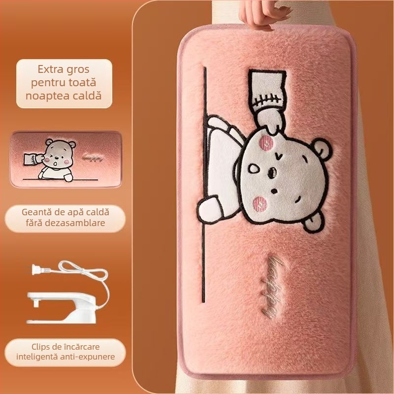 Sticlă de apă fierbinte reîncărcabilă, cu protecție la explozie – încălzire electrică, 220V, 350W, material flanel, întrerupere automată, pentru umeri, gât, talie, abdomen, picioare și mâini