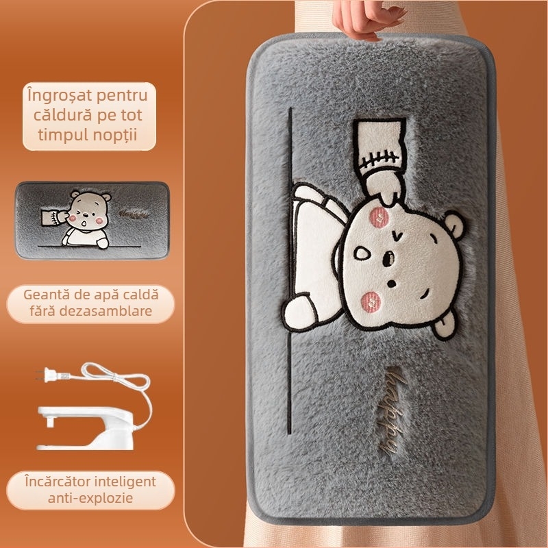 Sticlă de apă fierbinte reîncărcabilă, cu protecție la explozie – încălzire electrică, 220V, 350W, material flanel, întrerupere automată, pentru umeri, gât, talie, abdomen, picioare și mâini