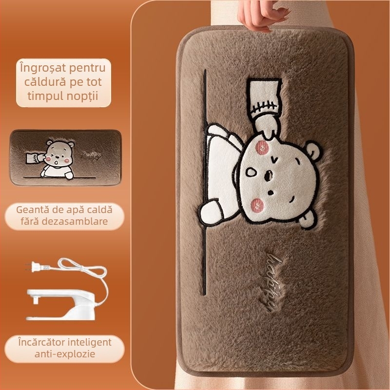 Sticlă de apă fierbinte reîncărcabilă, cu protecție la explozie – încălzire electrică, 220V, 350W, material flanel, întrerupere automată, pentru umeri, gât, talie, abdomen, picioare și mâini