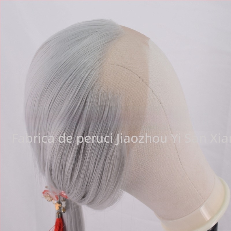 Perucă COS pentru bărbați, costum antic, păr lung drept, dantelă frontală, țesătură frontală manuală