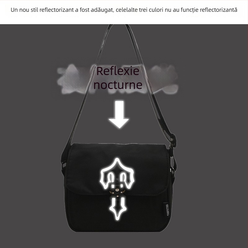 Geantă crossbody din stofă Oxford, stil street, formă orizontală pătrată, închidere cu capac, buzunar interior cu fermoar