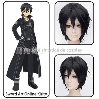 Perucă COS pentru roluri – breton scurt drept, fibră rezistentă la temperatură, stil de rol