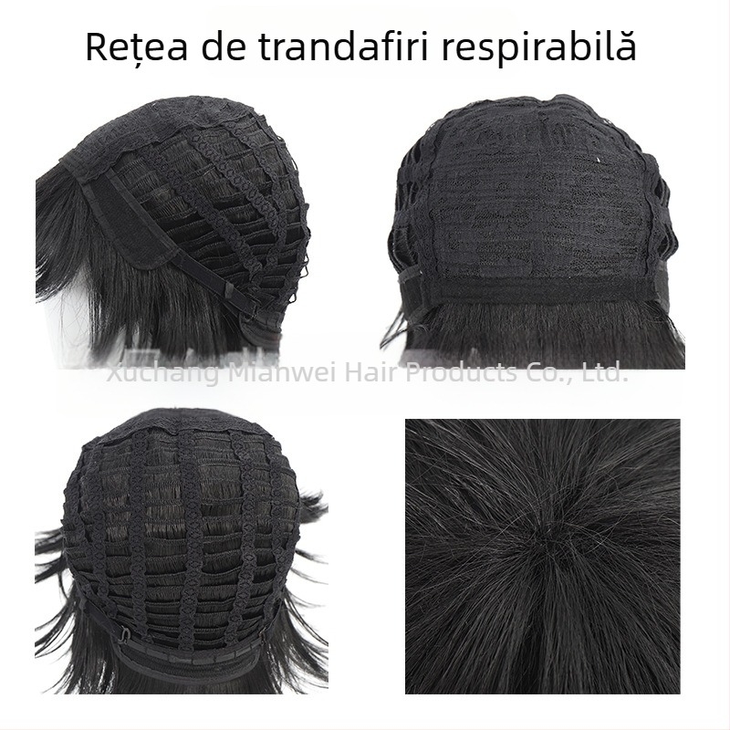 Perucă COS pentru roluri – breton scurt drept, fibră rezistentă la temperatură, stil de rol