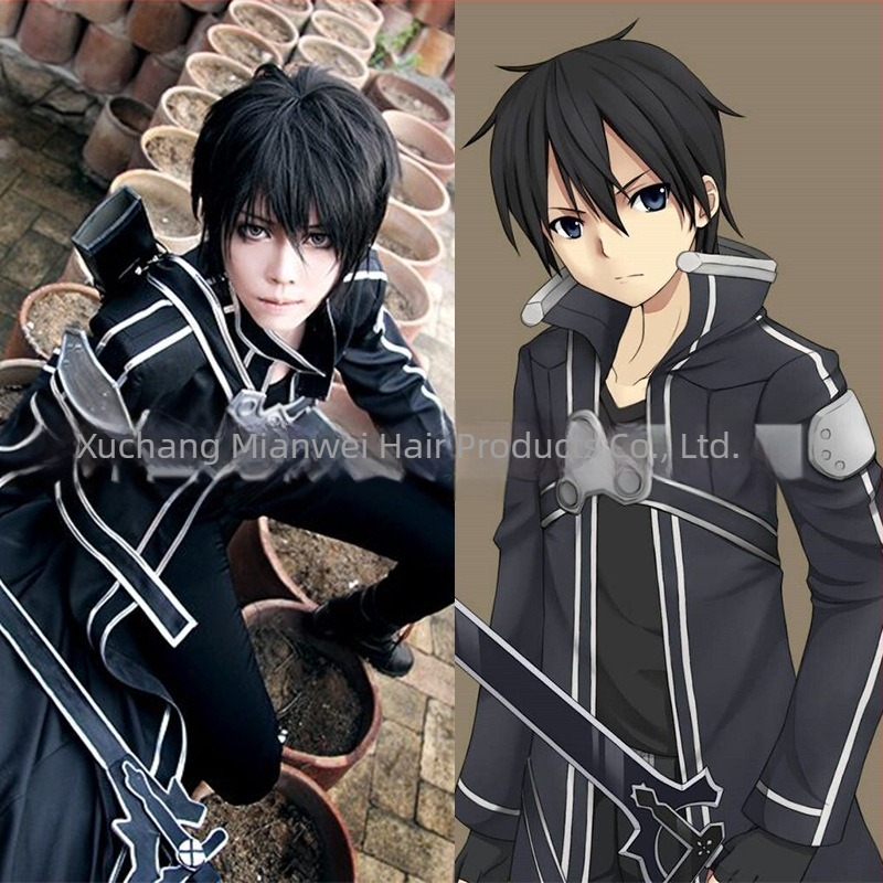 Perucă COS pentru roluri – breton scurt drept, fibră rezistentă la temperatură, stil de rol