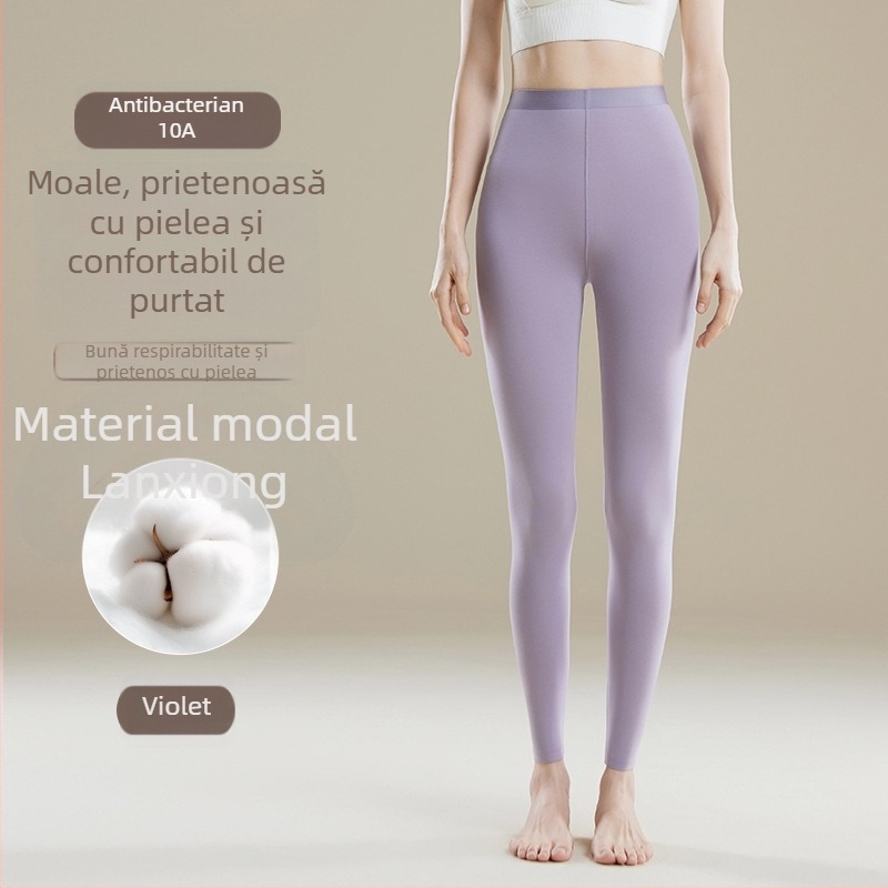 Pantaloni termici femei talie înaltă - Amestec Modal, 30–50% modal, modelare corp, păstrează căldura, culoare uni