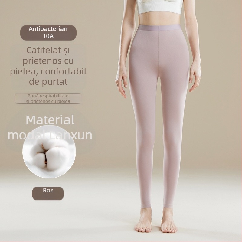 Pantaloni termici femei talie înaltă - Amestec Modal, 30–50% modal, modelare corp, păstrează căldura, culoare uni