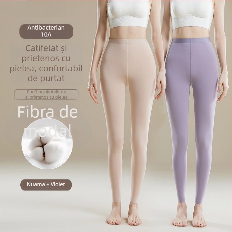 Pantaloni termici femei talie înaltă - Amestec Modal, 30–50% modal, modelare corp, păstrează căldura, culoare uni