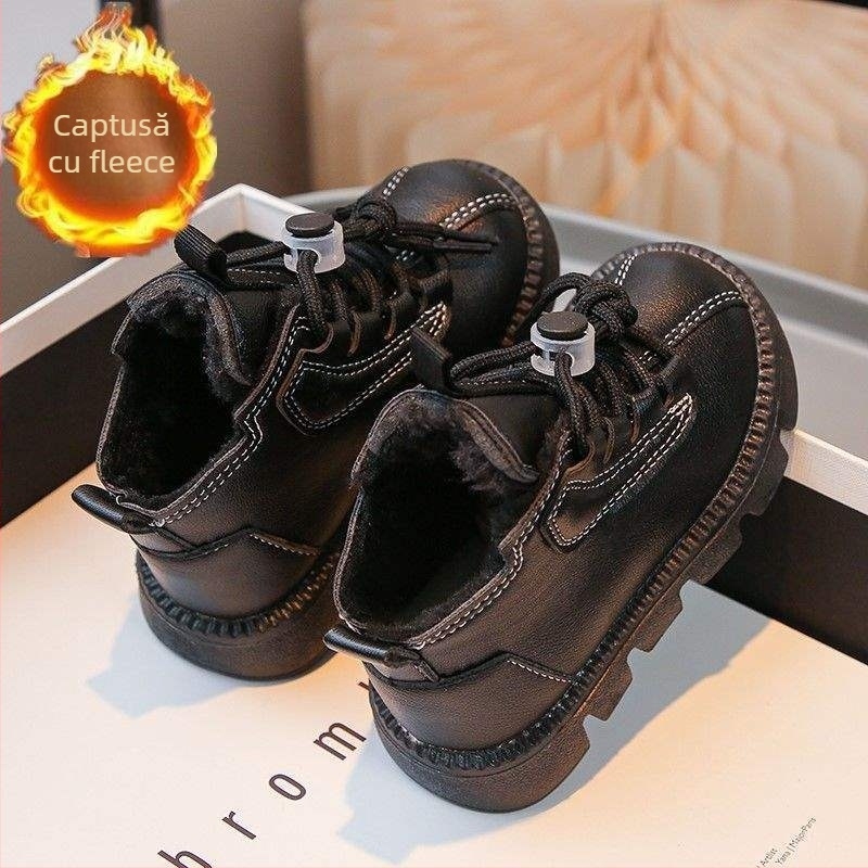 Ghete de zăpadă pentru copii 1-3 ani – căptușite cu fleece, partea superioară din piele artificială, talpă cu bule