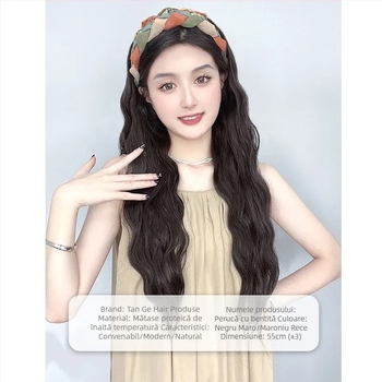 Perucă cu bandă pentru cap, păr lung drept, vârf înalt pe creștet, capac dintr-o bucată care acoperă jumătate de cap, breton reglabil (drept sau înclinat), modele AT358 AT381, sârmă rezistentă la temperatură, aspect natural