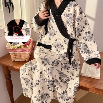 rochie de alăptare postpartum din bumbac ușor, mâneci lungi, deschidere pentru alăptare, fustă lungă