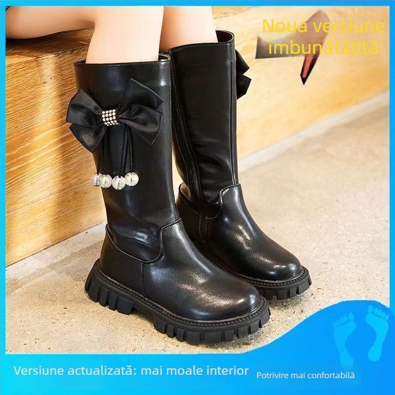 Ghete de zăpadă pentru fete, partea superioară din piele artificială, talpă din cauciuc natural, vârsta 1–3 ani