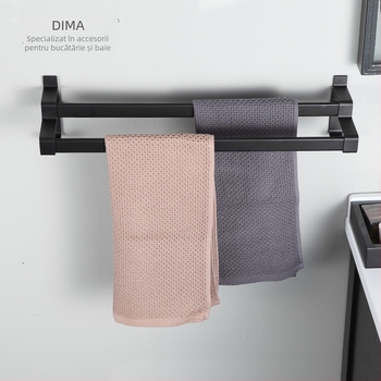 Raft de prosoape pentru baie din Space aluminiu cu finisaj negru anodizat, strat dublu, 10 kg sarcină, Emma