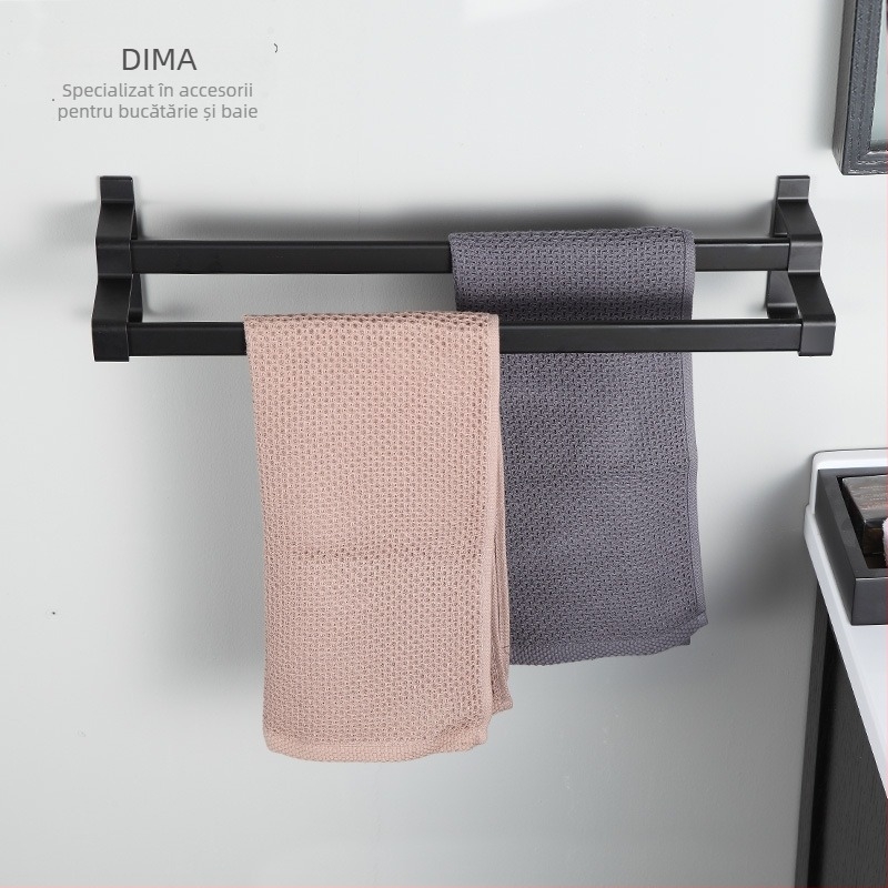 Raft de prosoape pentru baie din Space aluminiu cu finisaj negru anodizat, strat dublu, 10 kg sarcină, Emma