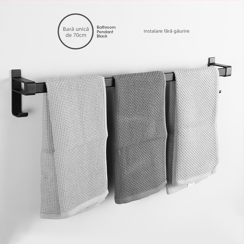 Raft de prosoape pentru baie din Space aluminiu cu finisaj negru anodizat, strat dublu, 10 kg sarcină, Emma