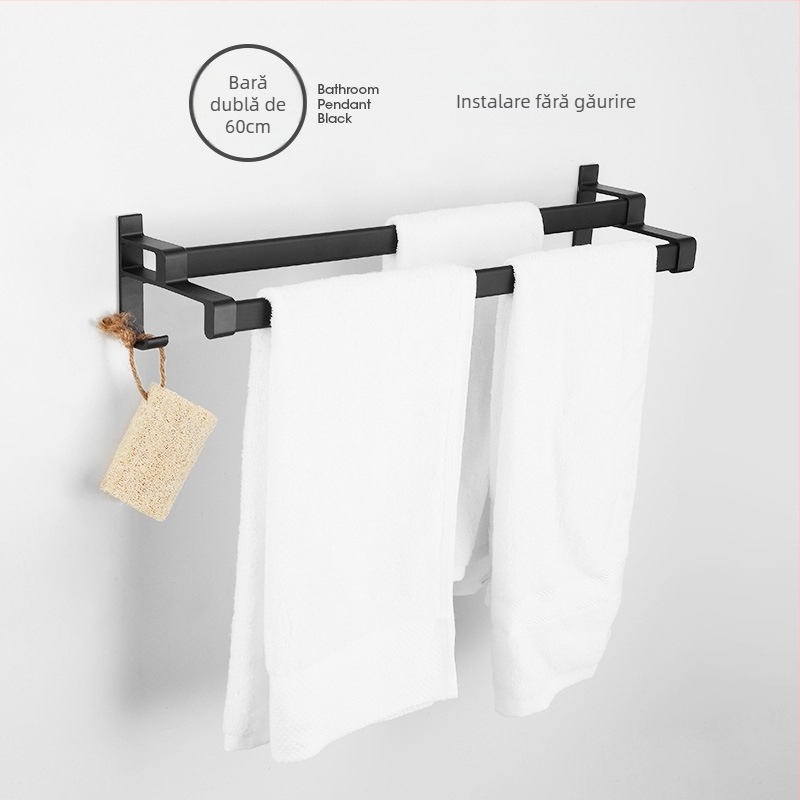 Raft de prosoape pentru baie din Space aluminiu cu finisaj negru anodizat, strat dublu, 10 kg sarcină, Emma