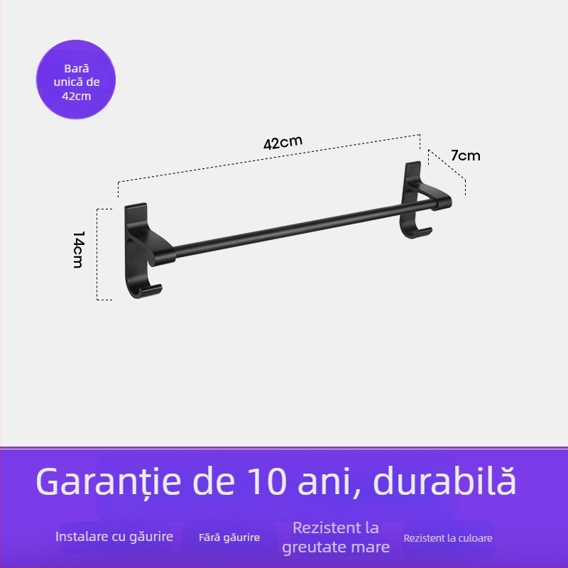 Raft de prosoape pentru baie din Space aluminiu cu finisaj negru anodizat, strat dublu, 10 kg sarcină, Emma