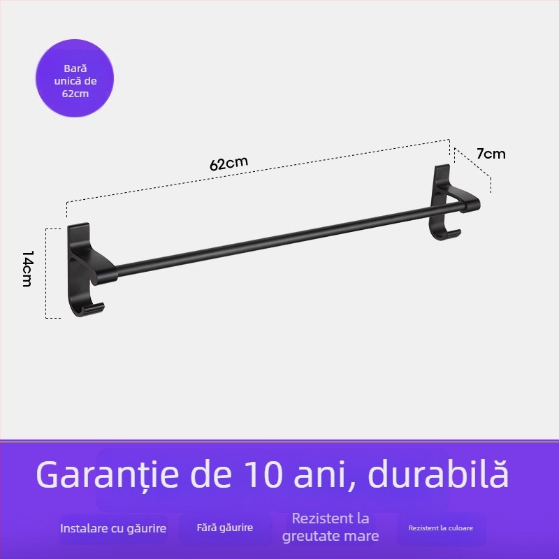 Raft de prosoape pentru baie din Space aluminiu cu finisaj negru anodizat, strat dublu, 10 kg sarcină, Emma