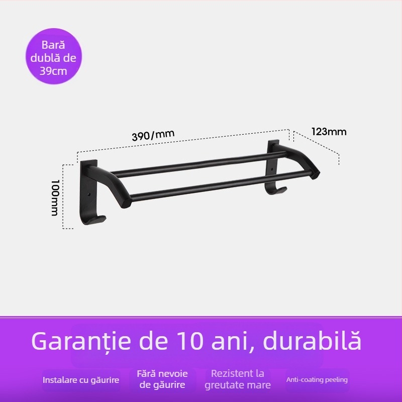 Raft de prosoape pentru baie din Space aluminiu cu finisaj negru anodizat, strat dublu, 10 kg sarcină, Emma