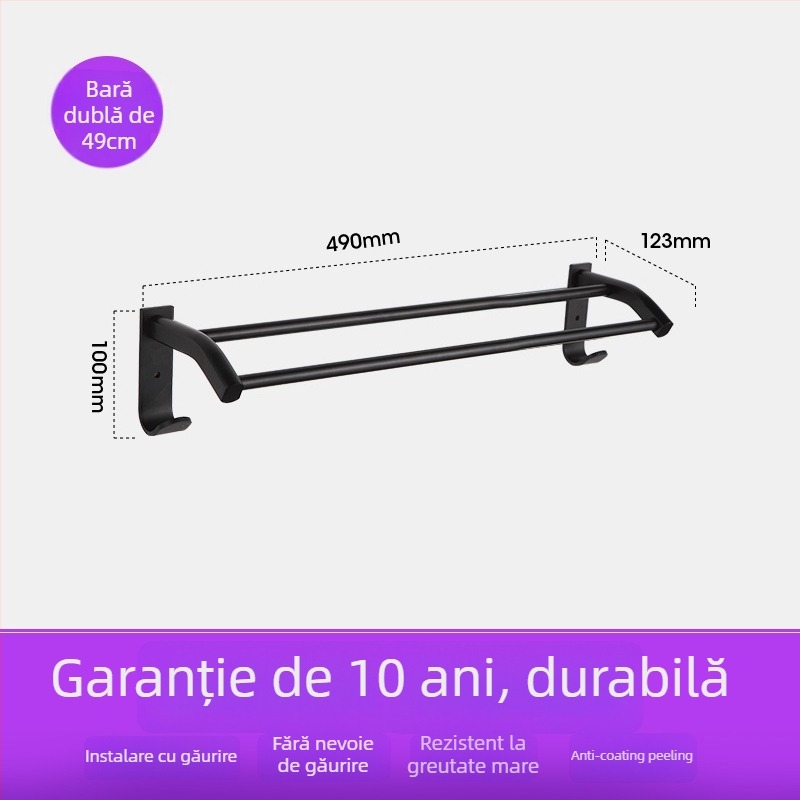 Raft de prosoape pentru baie din Space aluminiu cu finisaj negru anodizat, strat dublu, 10 kg sarcină, Emma