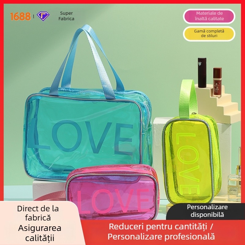 Geantă cosmetică imprimată PVC cu model de animale, căptușeală PVC, impermeabilă, separare umed-uscat.