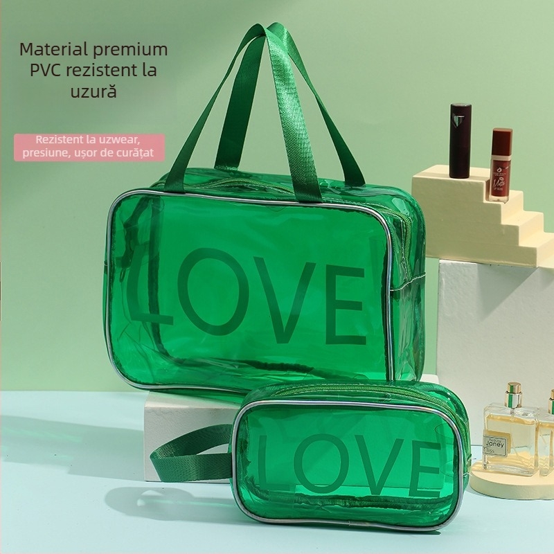Geantă cosmetică imprimată PVC cu model de animale, căptușeală PVC, impermeabilă, separare umed-uscat.