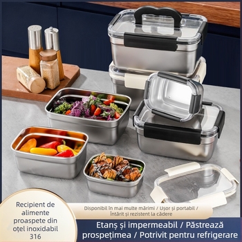 Cutie de conservare din oțel inoxidabil 304, dreptunghiulară, etanșă, pentru frigider și congelator; capacități: 501–800 ml, 1–2 L, 3.1–4 L