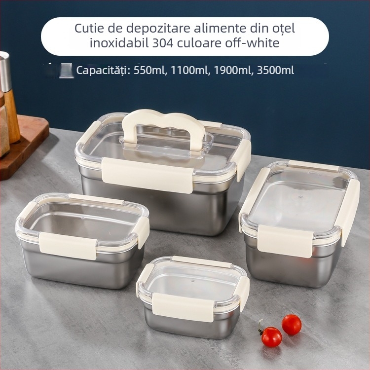 Cutie de conservare din oțel inoxidabil 304, dreptunghiulară, etanșă, pentru frigider și congelator; capacități: 501–800 ml, 1–2 L, 3.1–4 L