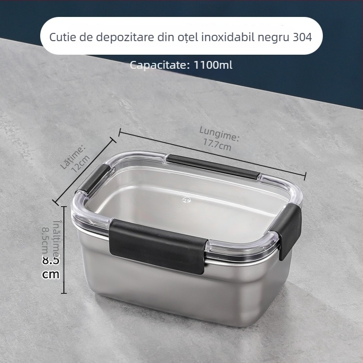 Cutie de conservare din oțel inoxidabil 304, dreptunghiulară, etanșă, pentru frigider și congelator; capacități: 501–800 ml, 1–2 L, 3.1–4 L