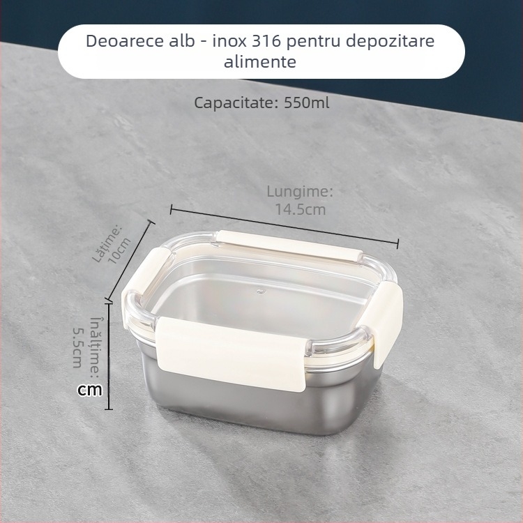 Cutie de conservare din oțel inoxidabil 304, dreptunghiulară, etanșă, pentru frigider și congelator; capacități: 501–800 ml, 1–2 L, 3.1–4 L