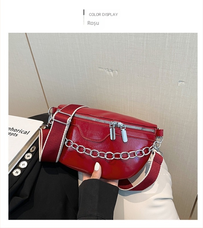 Geantă de umăr cu stil street-trend, material PU, design de geantă subraț, închidere cu fermoar, căptușeală poliester