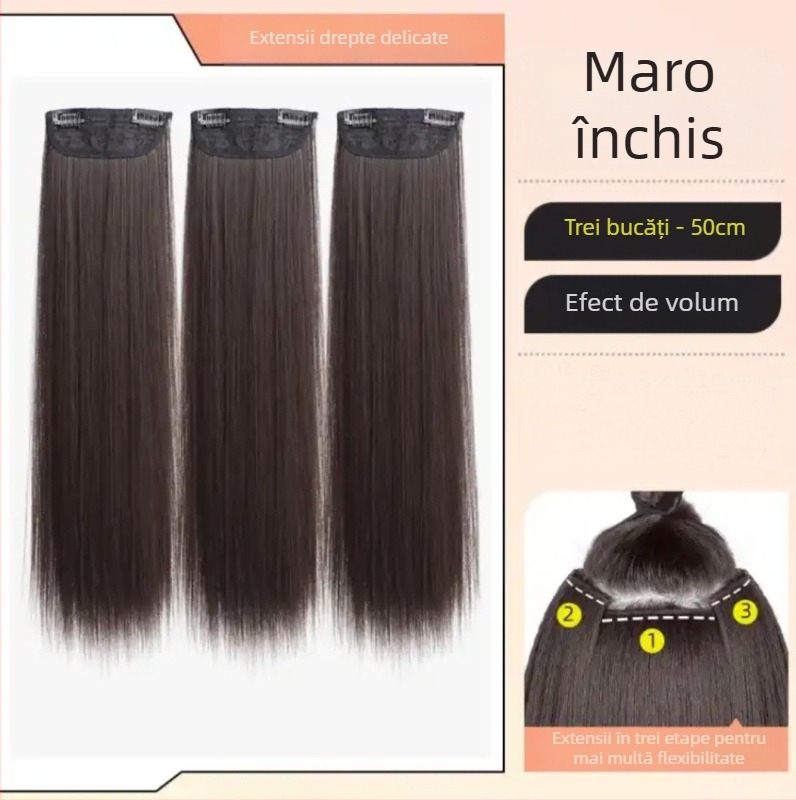 Perucă din trei părți pentru femei cu păr lung drept, stil natural, volum din mătase autohtonă, fără urme vizibile de conectare