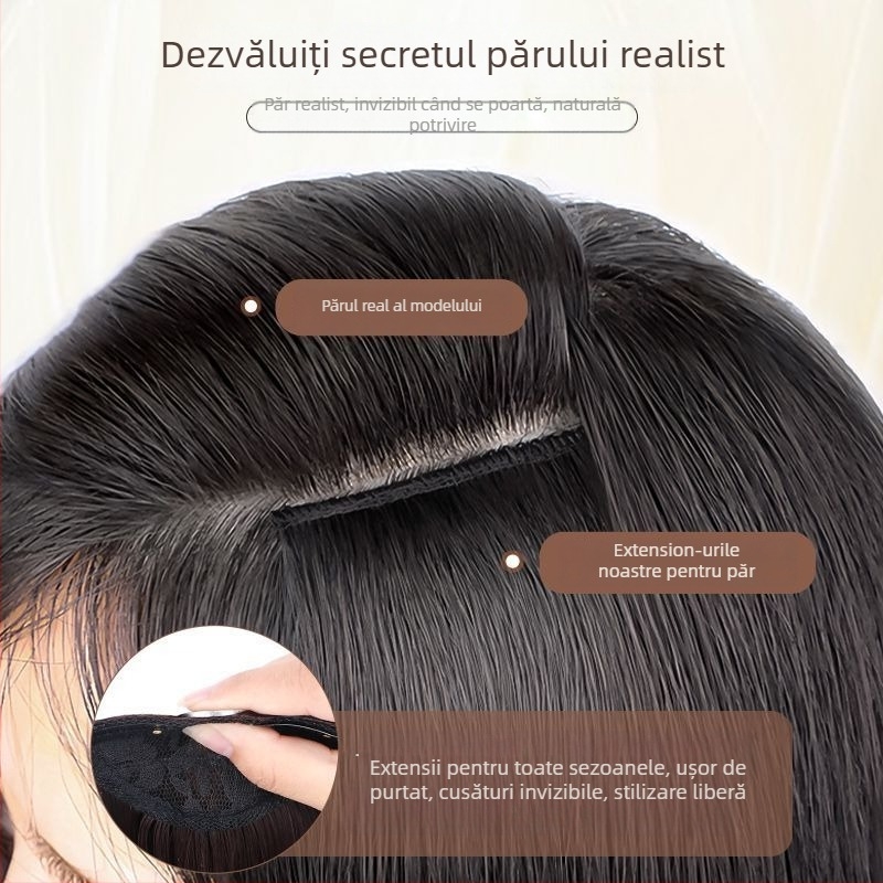 Perucă din trei părți pentru femei cu păr lung drept, stil natural, volum din mătase autohtonă, fără urme vizibile de conectare